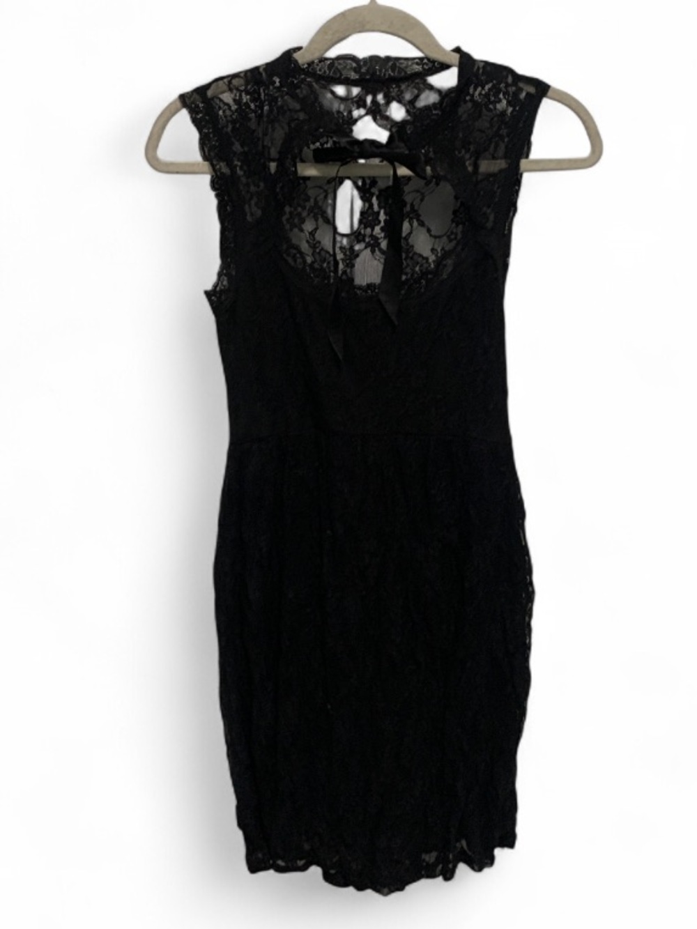 Lip Service Black Lace Tie Neck Sheath Dress